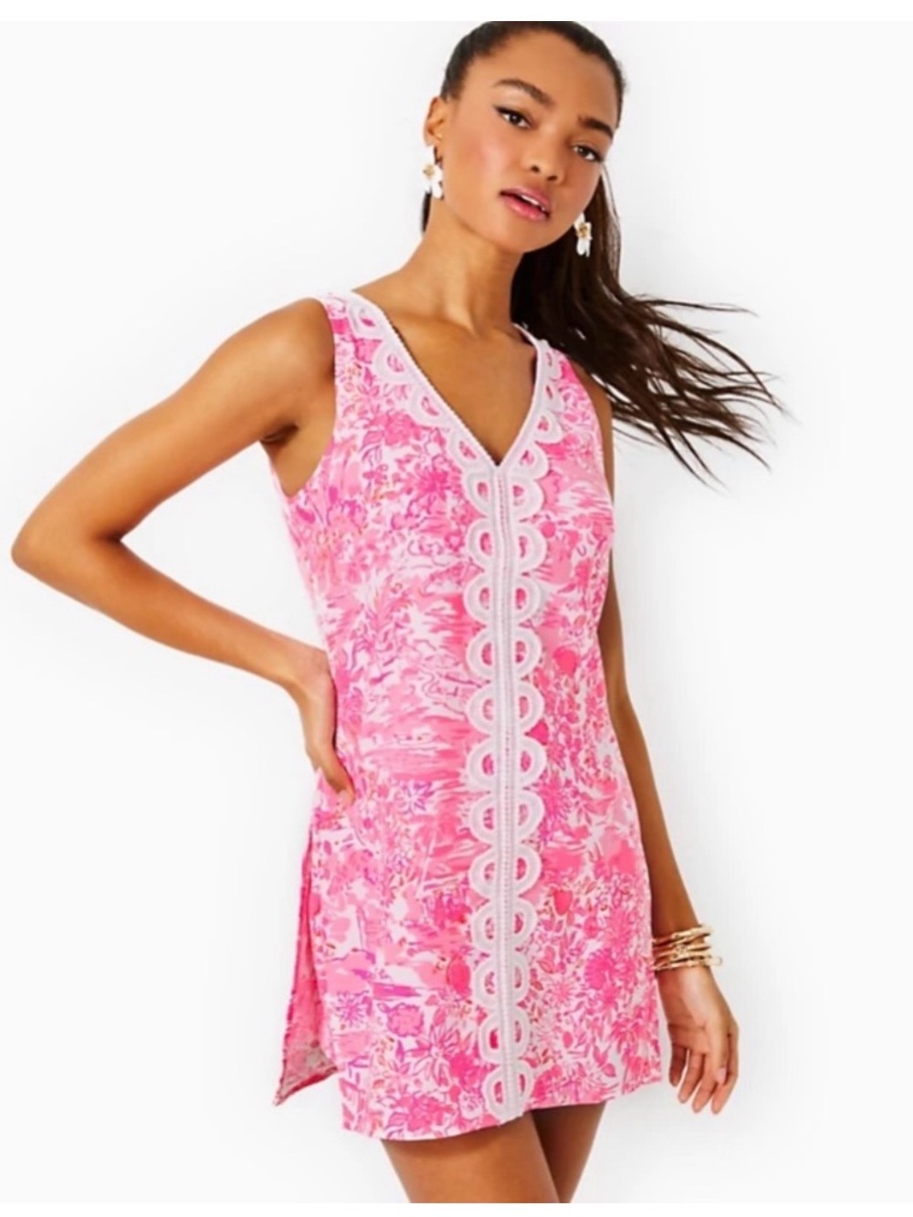 Lilly Pulitzer Skirted Ronnie Romper in Peony Pink Seaside Scene. Size 12